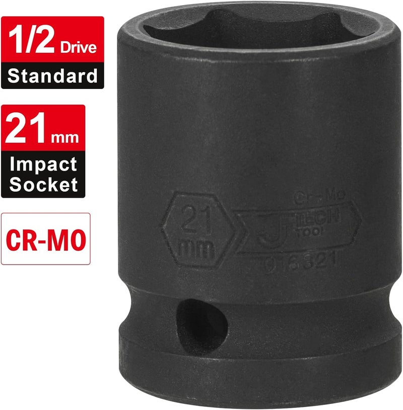 Jetech 1/2 Inch Drive 21mm Standard Impact Socket, Chrome Molybdenum Alloy Steel, 6-Point Design, Metric - Image 3
