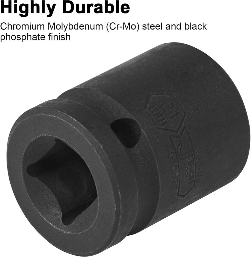Jetech 1/2 Inch Drive 21mm Standard Impact Socket, Chrome Molybdenum Alloy Steel, 6-Point Design, Metric - Image 5