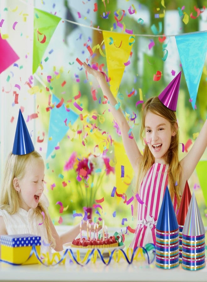 HEYTIMI 40/80 Pcs Metallic Cone Birthday Party Hats Bulk Set with Elastic String, 8 Assorted Colorful Celebration Headwear for Kids, Adults, New Year, Christmas, Holiday Events - Image 5