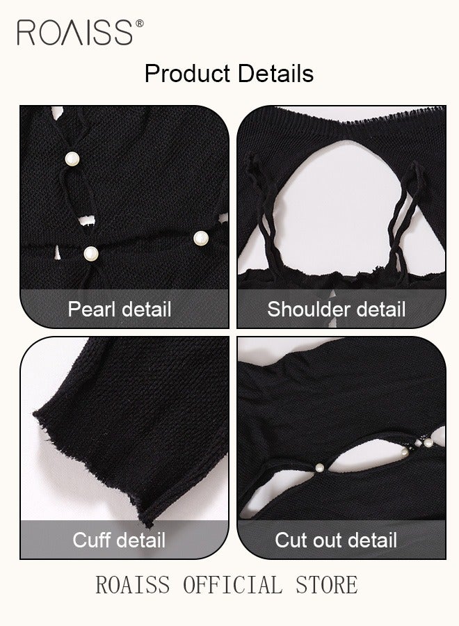 roaiss Two Piece of Women Mesh Bodysuit Set Lingerie for Ladies Wife Girlfriend Hollow Out Design Rhinestone Studded Mesh Dress Cut Out Dress - Image 2