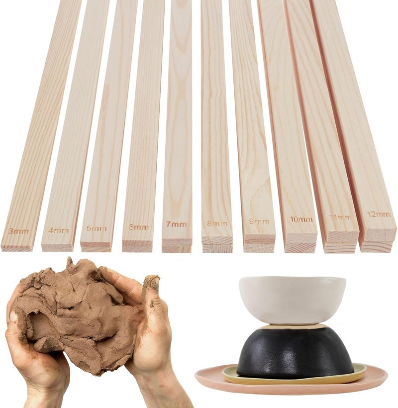 windforgecraft 20 Pcs Pottery Teaching Rolling Mud Stick Guide Clay Rolling Pin Guides Wood Rolling Pin Set Wooden Slab Roller Guides for Clay Clay Tools for Manual Self Made Clay Gift Decoration (Style 2) - Image 1