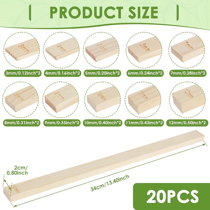 windforgecraft 20 Pcs Pottery Teaching Rolling Mud Stick Guide Clay Rolling Pin Guides Wood Rolling Pin Set Wooden Slab Roller Guides for Clay Clay Tools for Manual Self Made Clay Gift Decoration (Style 2) - Image 3