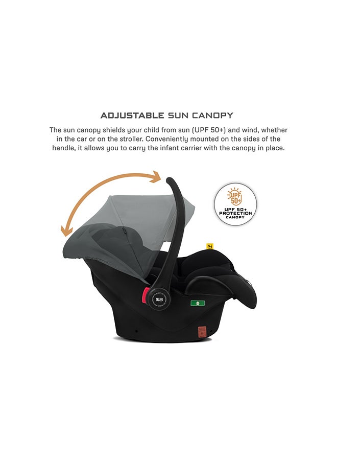 نيوبريز مقعد سيارة للأطفال آي-ساكرو آي-سايز للسفر، محمول، خفيف الوزن، حامل أطفال، سرير متنقل، يشمل مخفض مقعد ووتد مقعد، حزام ثلاثي النقاط، معتمد ، مظلة مقاومة للماء، من الولادة حتى  شهرًا،  كجم، المجموعة + - Image 3