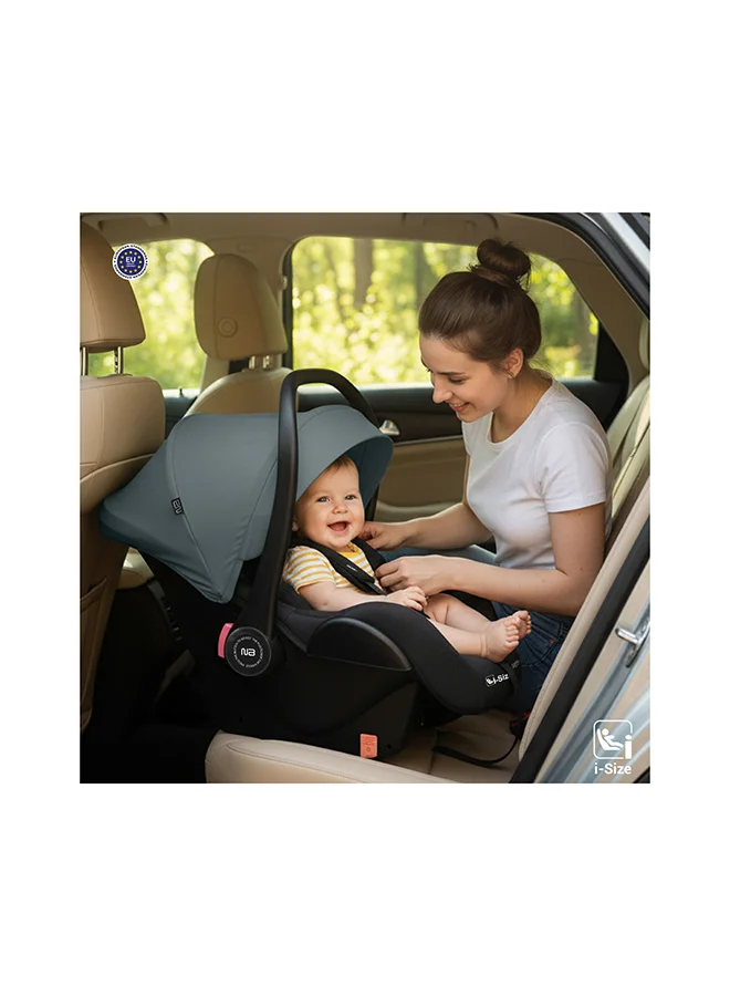 neobreez I-SACRO I-Size Infant Travel Portable Car Seat, Lightweight Baby Car Seat Carrier, Carry Cot, Includes Seat Reducer&Seat Wedge, 3 Point Harness, ECER129, Waterproof Canopy, Newborn to 15months, 13Kg, Group 0+