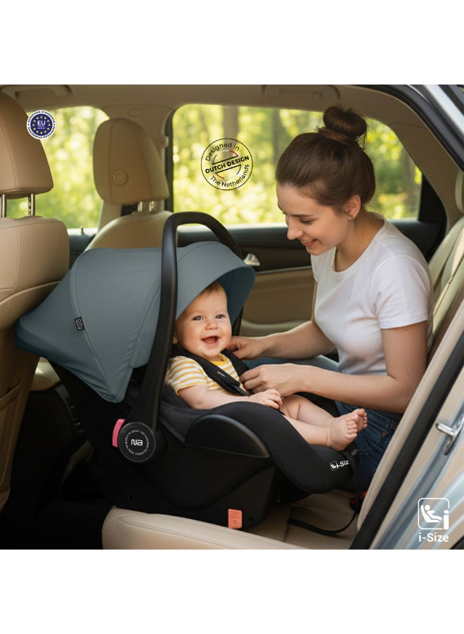 neobreez I-SACRO I-Size Infant Travel Portable Car Seat, Lightweight Baby Car Seat Carrier, Carry Cot, Includes Seat Reducer&Seat Wedge, 3 Point Harness, ECER129, Waterproof Canopy, Newborn to 15months, 13Kg, Group 0+ - Image 2