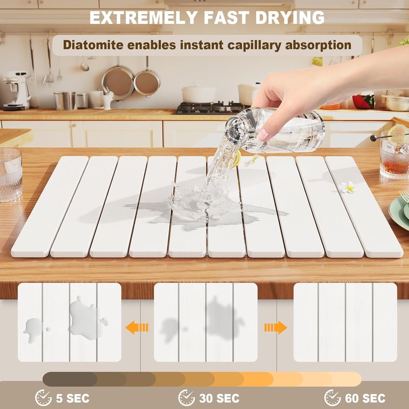 Dayacoco Stone Drying Mat for Kitchen Counter, Large Collapsible Stone Dish Drying Mat,Ultra Absorbent Diatomaceous Earth Mats for Dishes Bottles Cups, Fits Any Countertop,23"×15.3",White - Image 3