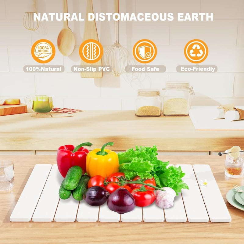 Dayacoco Stone Drying Mat for Kitchen Counter, Large Collapsible Stone Dish Drying Mat,Ultra Absorbent Diatomaceous Earth Mats for Dishes Bottles Cups, Fits Any Countertop,23"×15.3",White - Image 5