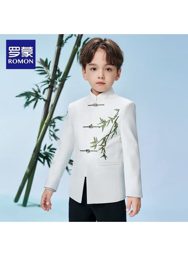 Romon Boys' Zhongshan Suit New Chinese Style Children's Performance Tang Suit Boys' Chinese Style Suit Set White 150