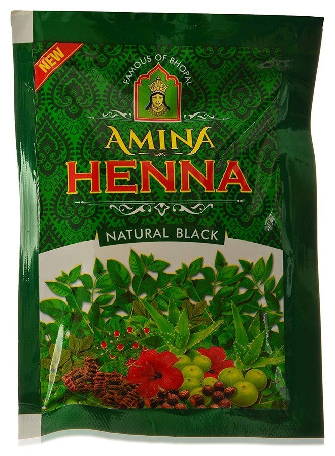 Amina Henna Natural Black Organic Herbal Based black hair color Powder, 25 g (Pack of 12) - Image 1