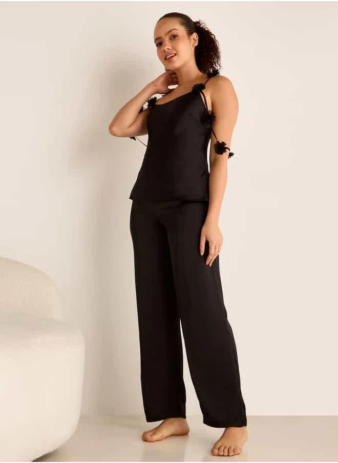 فاف Floral Applique Strappy Top and Elasticated Pyjama Set