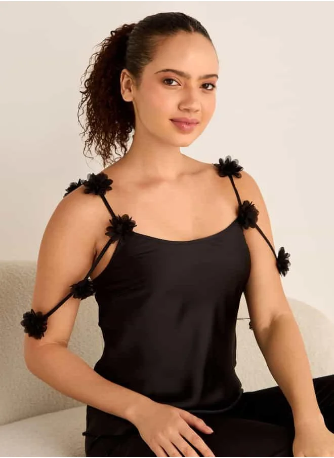 فاف Floral Applique Strappy Top and Elasticated Pyjama Set