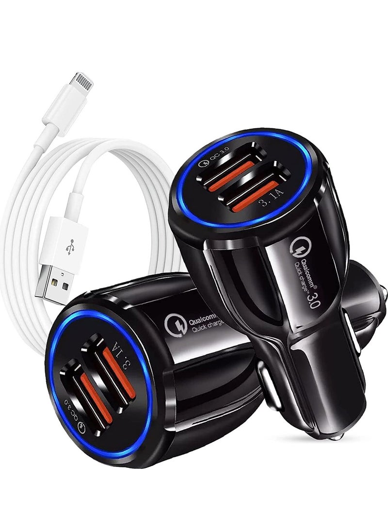 Raxoom Usb Car Charger Adapter With Usb To Lightning Cable Dual Port Car Usb Charger/Fast Car Adapter For Iphone 14 13 X 8 7 6S Usb Car Adapter Car Phone Charger For Samsung Huawei Google & Other All Models - Image 1