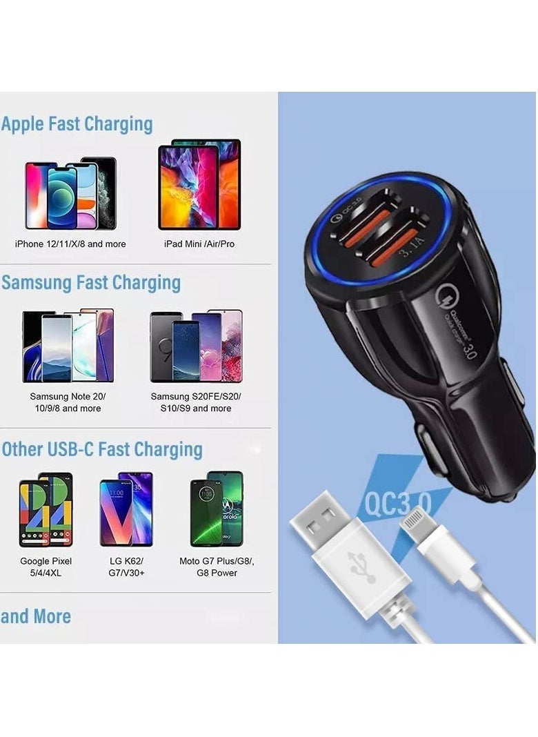 Raxoom Usb Car Charger Adapter With Usb To Lightning Cable Dual Port Car Usb Charger/Fast Car Adapter For Iphone 14 13 X 8 7 6S Usb Car Adapter Car Phone Charger For Samsung Huawei Google & Other All Models - Image 5