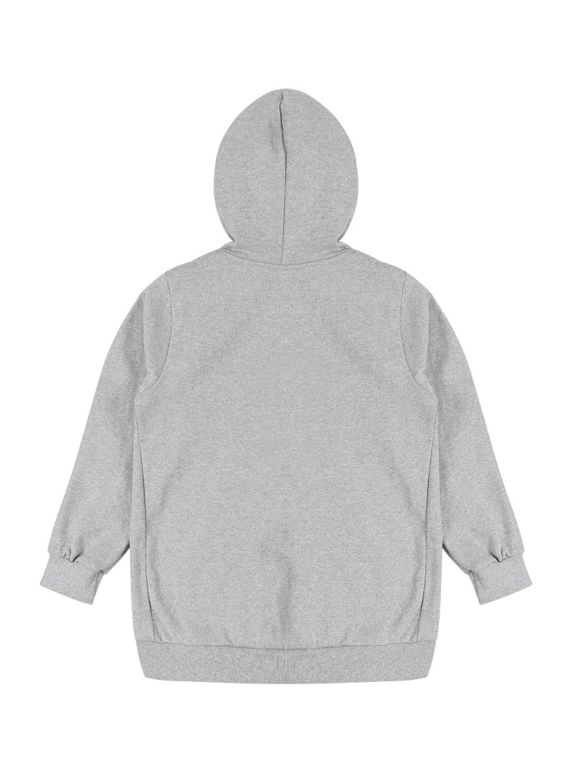 KiddoPanti Boys & Girls Kids Solid Full Sleeve Zip Front Open Hooded Sweatshirt, Grey Melange, 10-12Y - Image 3