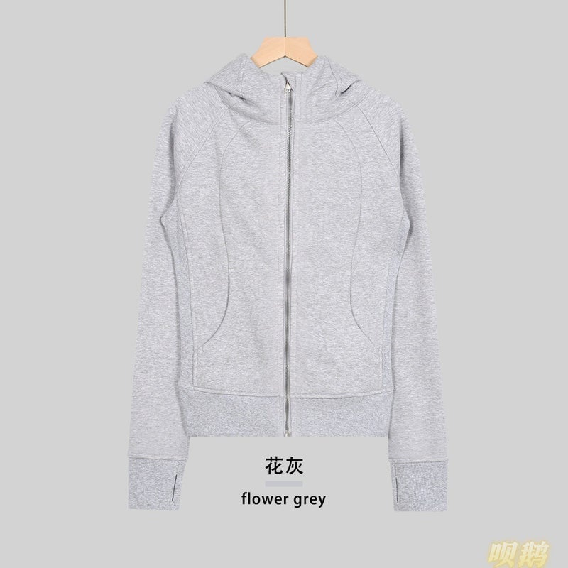 Women's Slim Fit Full-Zip Hooded Fleece Jacket Breathable Cotton Blend Embroidered Yoga Sports Autumn Winter - Image 1