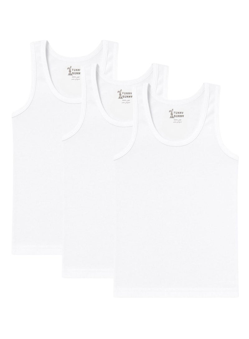 فاني باني باك يحتوي علي 3 قطع فانلة حمالة ابيض قطن 100% للاولاد - Image 1