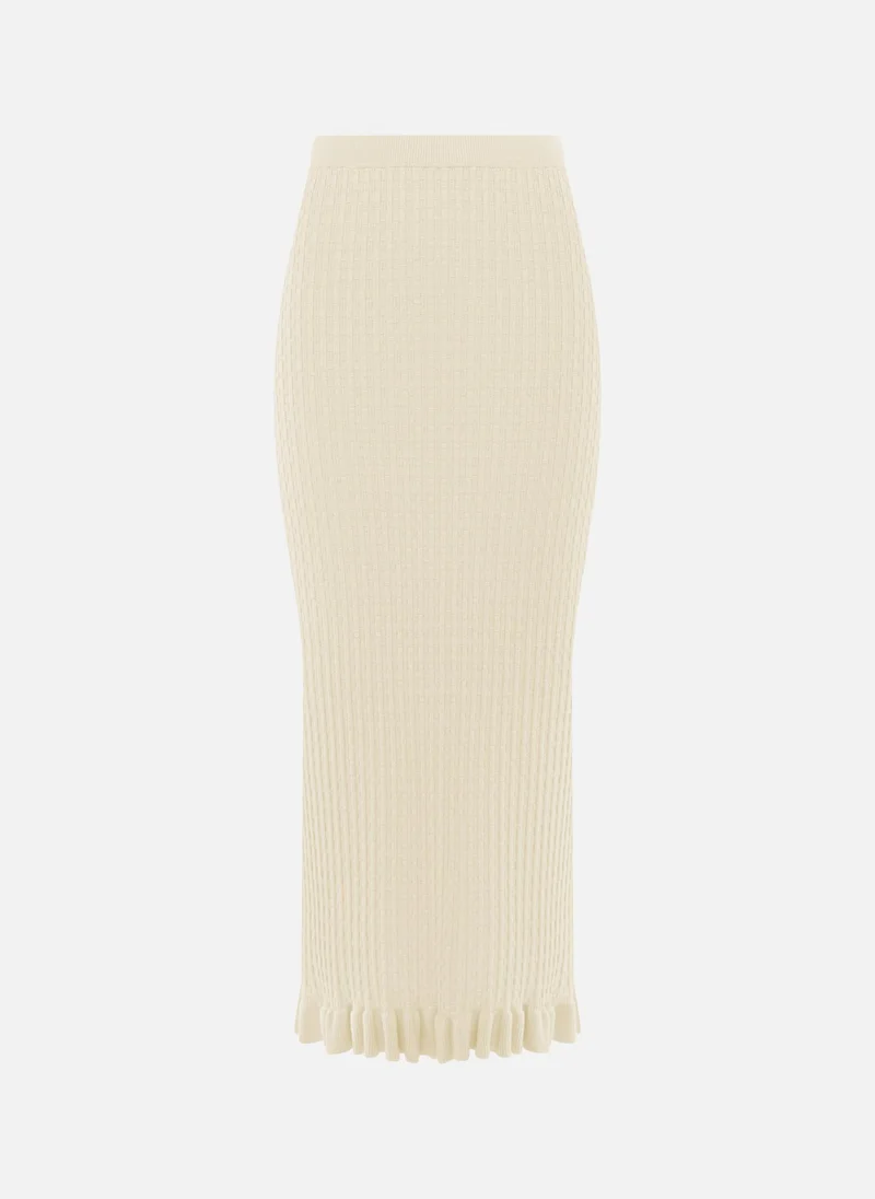 Lichi  Straight textured-knit midi skirt with ruffles for Women | Best Price UAE