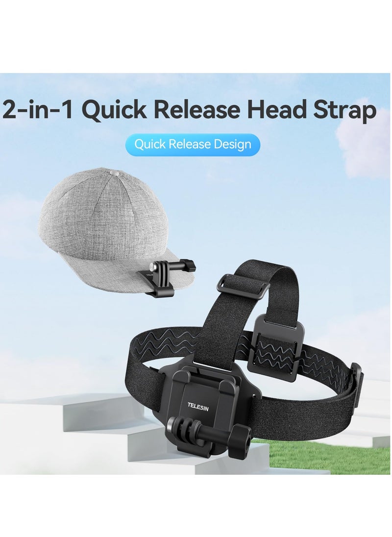 SYOSI - Head Strap Mount with Cap Clip, Quick Release Head Belt Mount Compatible with Go Pro Hero 11/10/9/8/7/6/5, Fusion, Max, DJI OSMO and Most Action Cameras Head Mount - Image 1