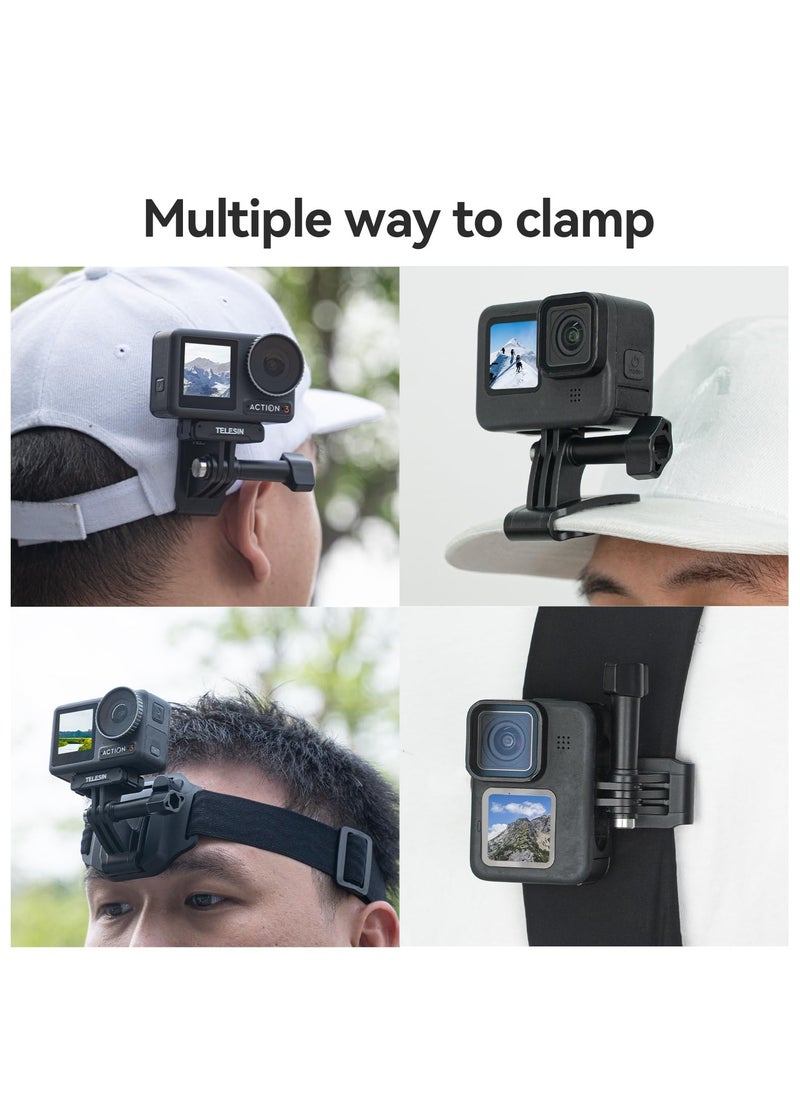 SYOSI - Head Strap Mount with Cap Clip, Quick Release Head Belt Mount Compatible with Go Pro Hero 11/10/9/8/7/6/5, Fusion, Max, DJI OSMO and Most Action Cameras Head Mount - Image 1