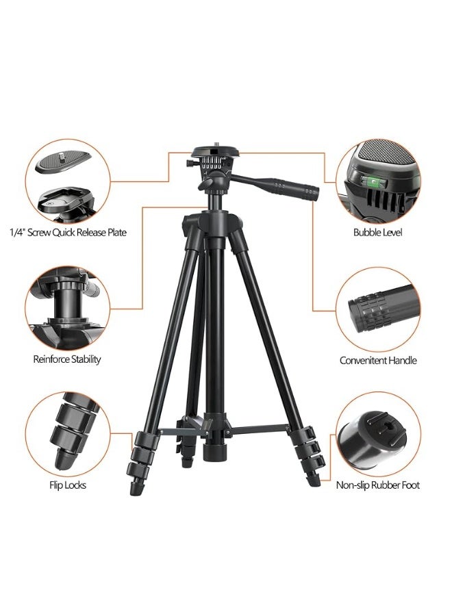 Tripod for iPhone 42-Inch 106cm Lightweight Phone Tripod Stand with Remote & Phone Holder & GoPro Adapter Compatible with Android Cell Phone Camera & Laser Level | Matte Black