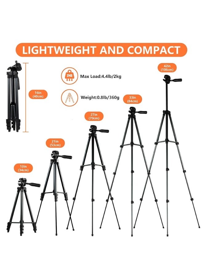Raxoom Tripod for iPhone 42-Inch 106cm Lightweight Phone Tripod Stand with Remote & Phone Holder & GoPro Adapter Compatible with Android Cell Phone Camera & Laser Level | Matte Black - Image 4