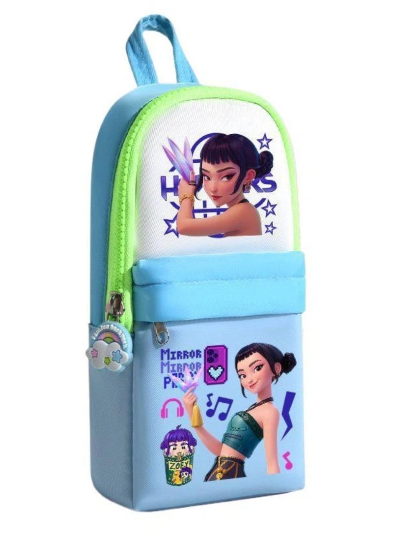 Blue K-POP Demon Hunters Themed Pencil Case | Lightweight Stationery Pouch with Zipper Closure - Image 1