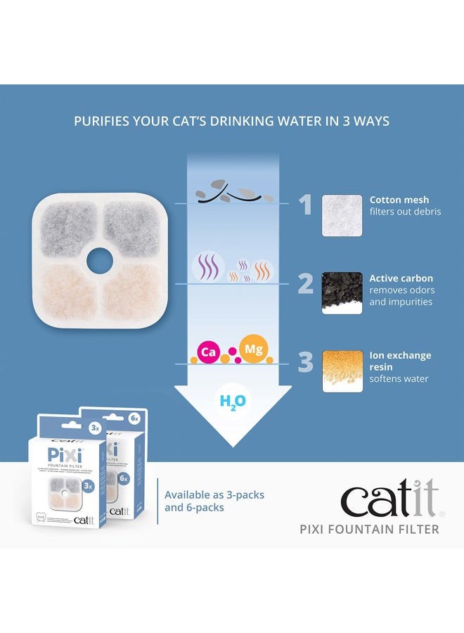 Catit PIXI Cat Drinking Fountain Original Filter, Official Replacement Triple Action Water Filter, 6-Pack, White - Image 3