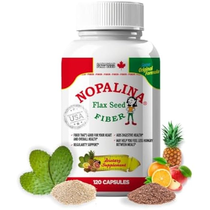 Nopalina Fiber Formula | 120 Capsules | Flax Seed, Psyllium, Oat and Wheat Bran, Omega 3, 6 & 9 | Gut Health & Regularity | The Original - Image 1