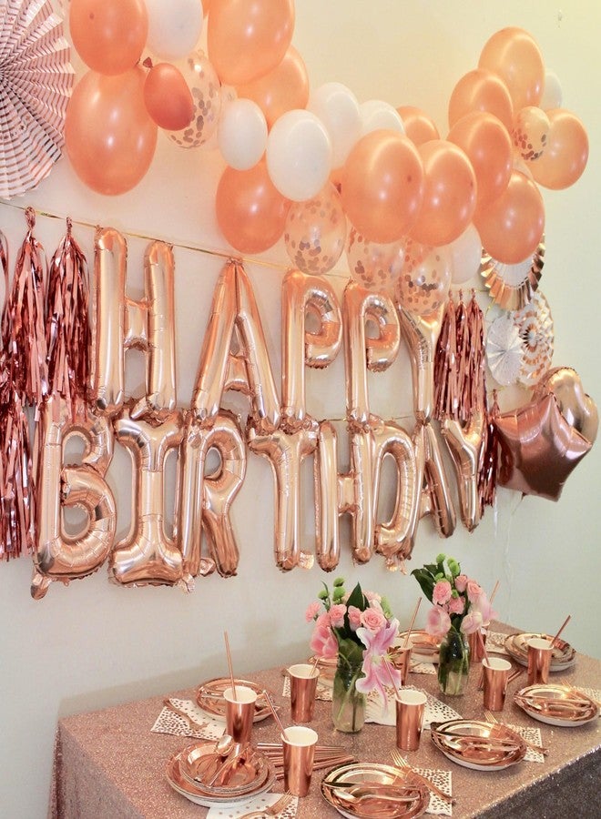 PatiCool Rose Gold Happy Birthday Balloon Banner, 16 Inch Foil Mylar Happy Birthday Balloons Letters, Reusable Happy Birthday Sign, Rose Gold Birthday Decorations for Women and Girls - Image 2