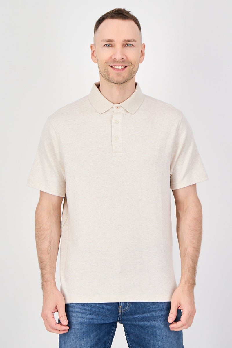 Rainforest Men Regular Fit Embroidered Logo Short Sleeve Polo Shirt, Heather Beige - Image 1