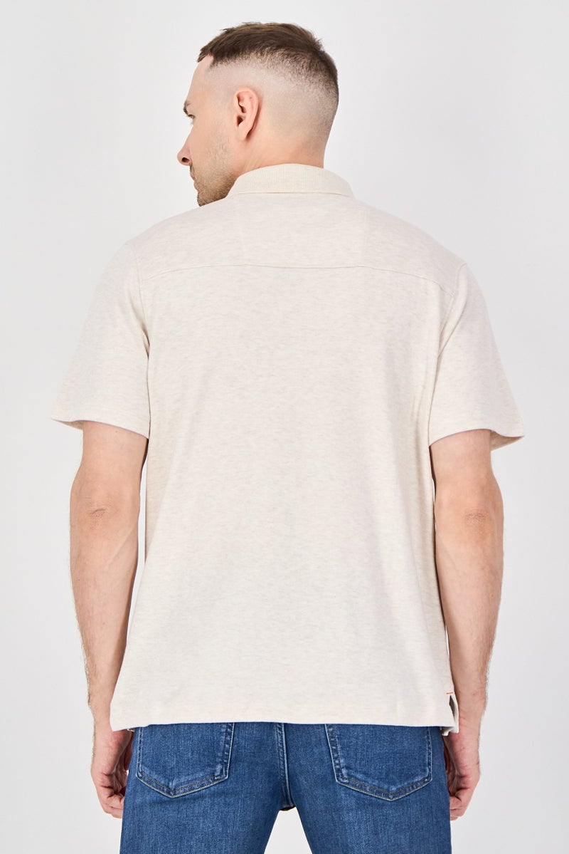 Rainforest Men Regular Fit Embroidered Logo Short Sleeve Polo Shirt, Heather Beige - Image 3