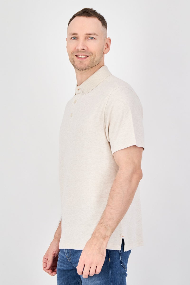 Rainforest Men Regular Fit Embroidered Logo Short Sleeve Polo Shirt, Heather Beige - Image 2