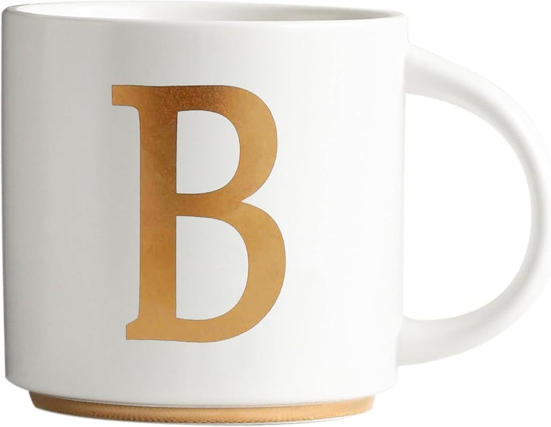 COLLECTIVE HOME  Monogram Ceramic Mugs 15 oz Golden Initial Coffee Cups Elegant Alphabet Tea Mugs Elegant Personalized Mug with Gift Box Unique Mug with Double Side Capital Letter B - Image 1