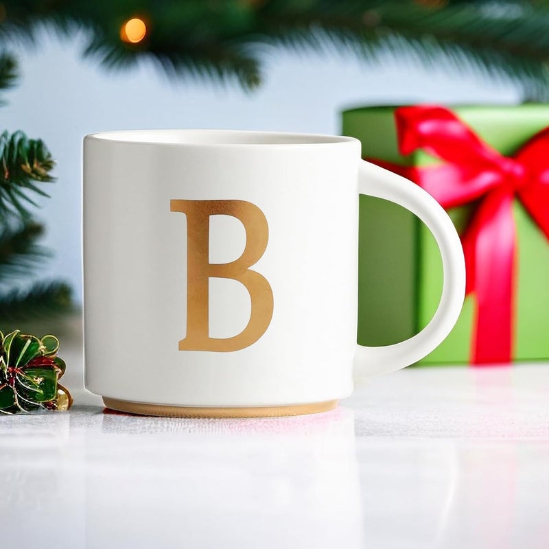 COLLECTIVE HOME  Monogram Ceramic Mugs 15 oz Golden Initial Coffee Cups Elegant Alphabet Tea Mugs Elegant Personalized Mug with Gift Box Unique Mug with Double Side Capital Letter B - Image 2