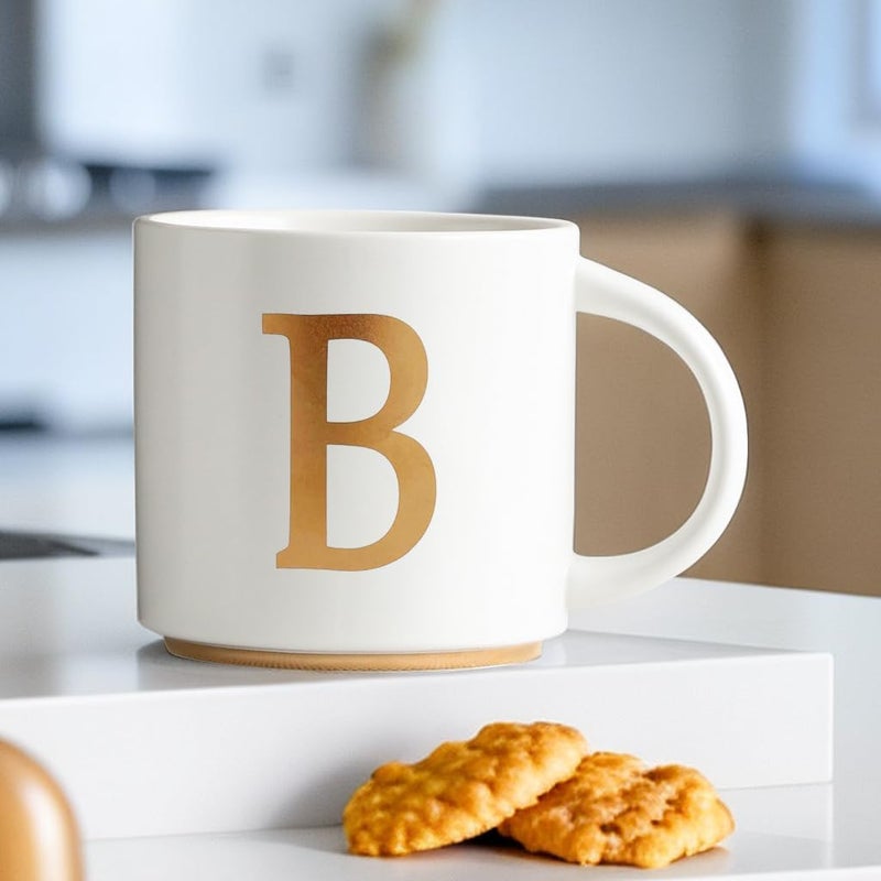 COLLECTIVE HOME  Monogram Ceramic Mugs 15 oz Golden Initial Coffee Cups Elegant Alphabet Tea Mugs Elegant Personalized Mug with Gift Box Unique Mug with Double Side Capital Letter B - Image 4