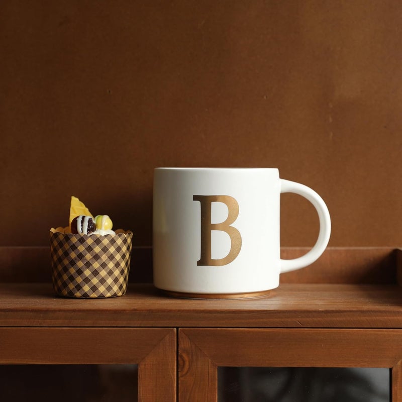 COLLECTIVE HOME  Monogram Ceramic Mugs 15 oz Golden Initial Coffee Cups Elegant Alphabet Tea Mugs Elegant Personalized Mug with Gift Box Unique Mug with Double Side Capital Letter B - Image 5