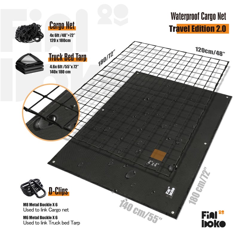 Finiboko Cargo Net for Pickup Truck Bed,4' x 6' Stretches to 8' x 12' - Small Mesh Bungee Net Cargo Netting with Portable Truck Bed Tarp,Cargo Net Suitable for Daily and Rainy Day Loading of Trucks - Image 4