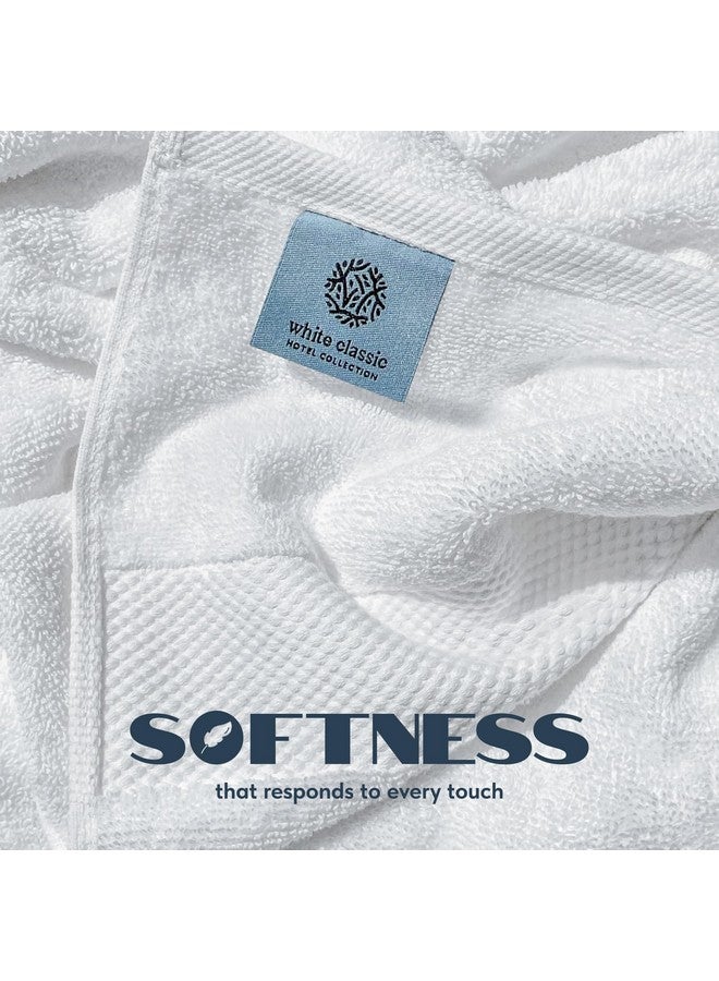 White Classic مجموعة من 4 من مناشف الحمام الفاخرة الكلاسيكية البيضاء - 700 GSM من قطن تركي فائق النعومة 27x54 | عالية الامتصاص وسريعة الجفاف | مناشف فندقية للحمام الفاخر، مناشف استحمام فخمة، بيضاء - Image 2