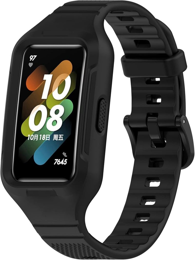 لوكيكي سوار بديل LOKEKE متوافق مع Huawei Band 8 - سوار معصم بديل من السيليكون متوافق مع Honor Band 8 / 7 / 6 وHuawei Band 7 / 6 (سيليكون أسود) - Image 2