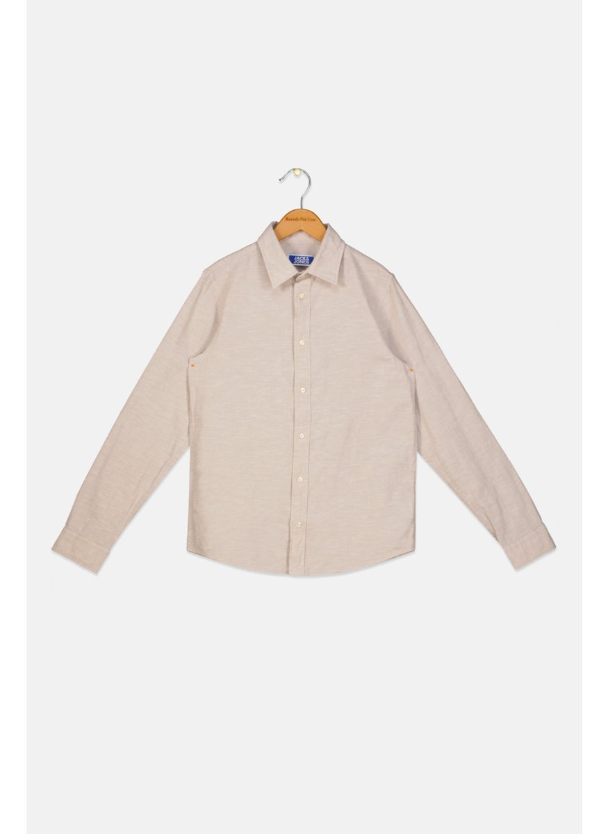 Jack Jones Kids Boys Palin Long Sleeve Casual Shirt, Beige  - Image 1