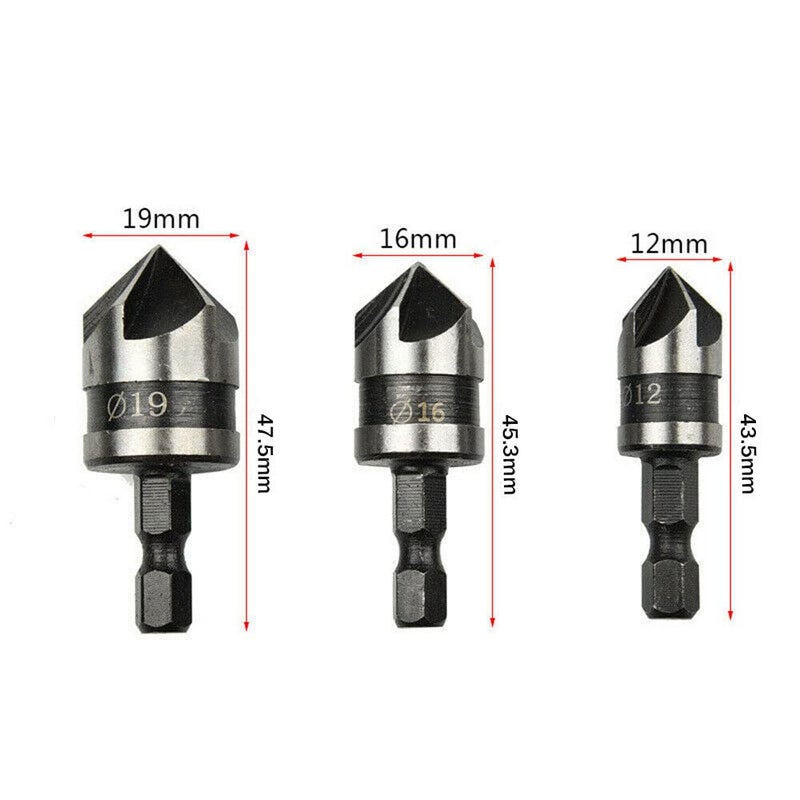 YADAV High Quty 2pcs 5 Flute High Speed Steel Industrial Countersink Drill Bit Set Counter Sink Edge Chamfer Cutter 14 Shank - Image 2