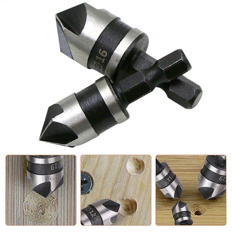 YADAV High Quty 2pcs 5 Flute High Speed Steel Industrial Countersink Drill Bit Set Counter Sink Edge Chamfer Cutter 14 Shank - Image 3