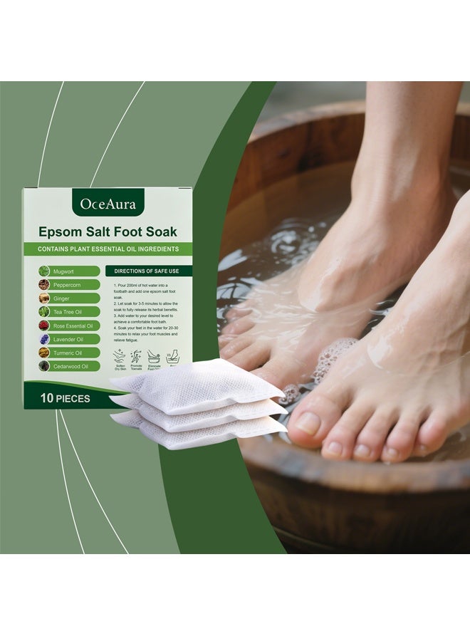 OceAura 10 Pack Herbal Foot Soak with Epsom Salt & Dead Sea Salt, Soothe Tired Feet Improve Blood Circulation, Moisturize Dry Cracked Feet, Home Spa Pedicure Foot Cleansing Soak - Image 2