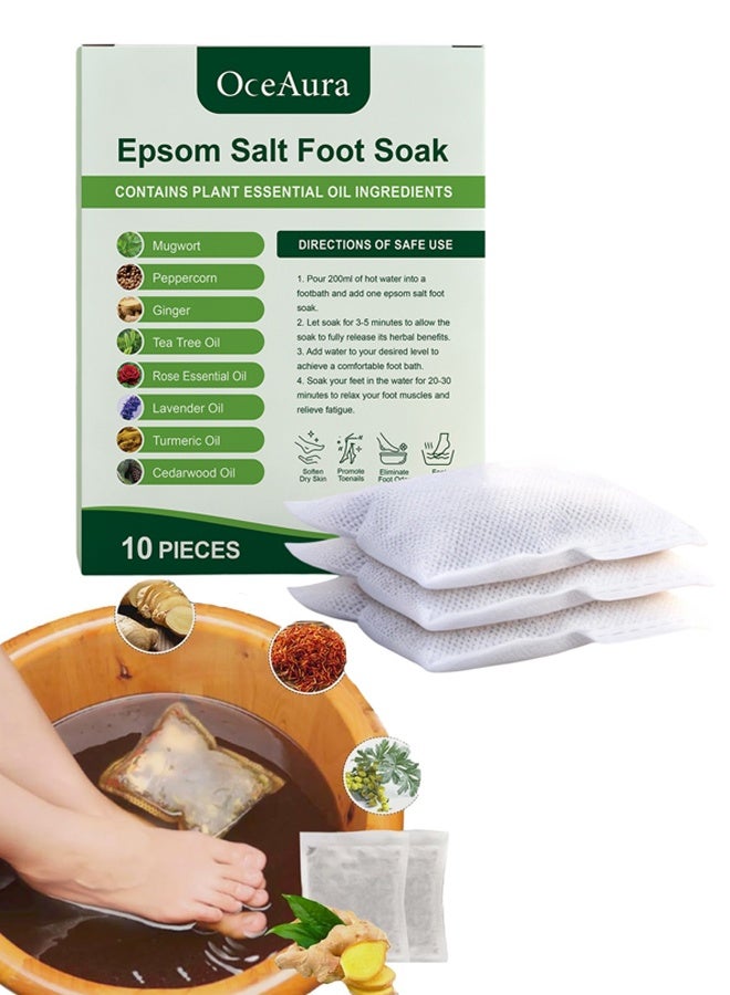 OceAura 10 Pack Herbal Foot Soak with Epsom Salt & Dead Sea Salt, Soothe Tired Feet Improve Blood Circulation, Moisturize Dry Cracked Feet, Home Spa Pedicure Foot Cleansing Soak - Image 1