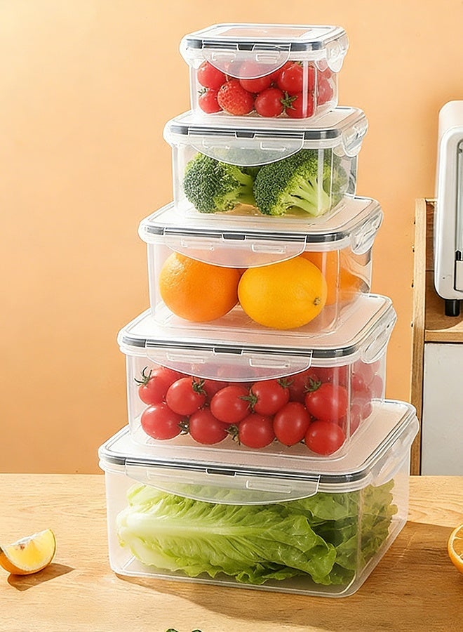 وفوفا 5 قطع من أوعية تخزين الطعام مع أغطية محكمة الإغلاق، مصنوعة من مواد صديقة للبيئة وخالية من مادة BPA، تصميم قابل للترقيم للاستخدام في الثلاجة/المطبخ، مجموعة حفظ الطعام سهلة التنظيف، حافظة الطعام (مربعة) - Image 1