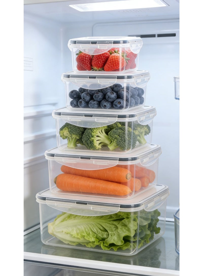 وفوفا 5 قطع من أوعية تخزين الطعام مع أغطية محكمة الإغلاق، مصنوعة من مواد صديقة للبيئة وخالية من مادة BPA، تصميم قابل للترقيم للاستخدام في الثلاجة/المطبخ، مجموعة حفظ الطعام سهلة التنظيف، حافظة الطعام (مربعة) - Image 2