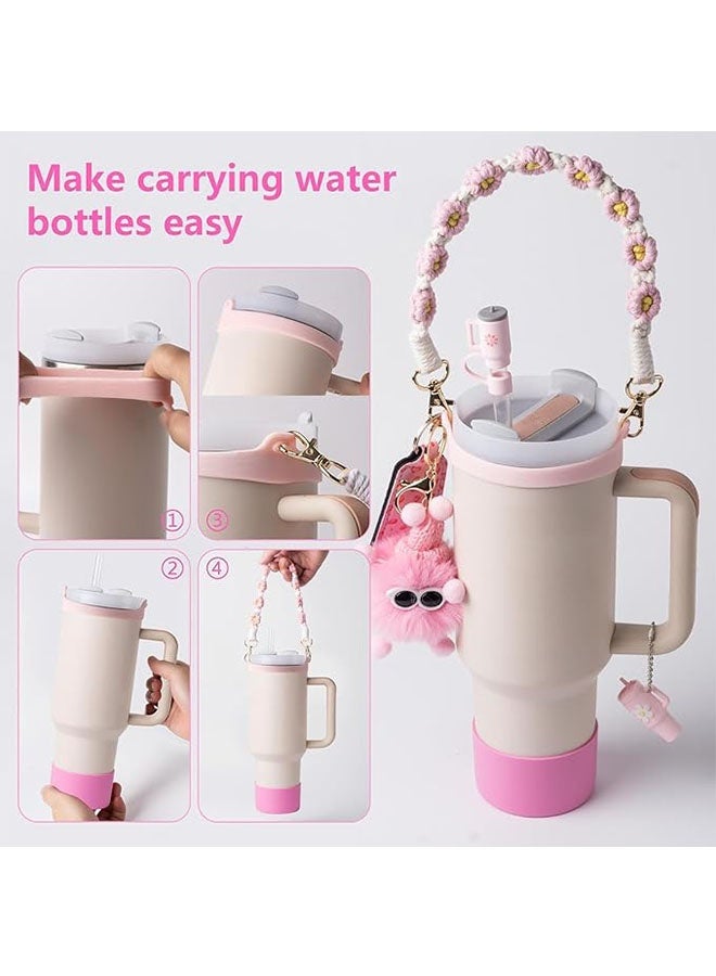 Cup Accessory Kit for Stanley Quencher Including Water Bottle Handle Strap, Silicone Cup Sleeve, Lipstick Holder, Key Chain Charms, Handle Charms and Straw Topper Accessories without Cup and Straw - Image 2