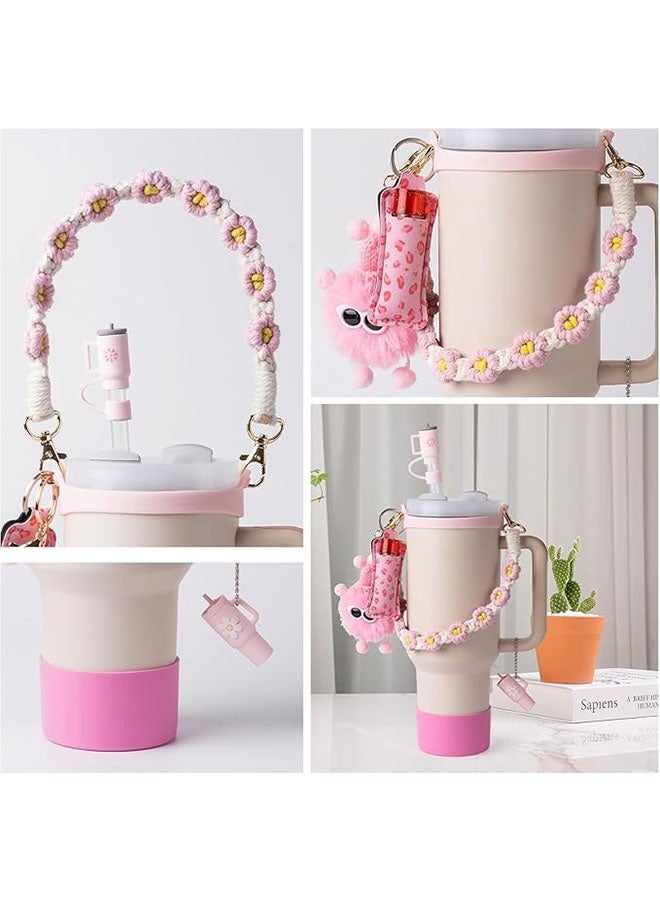 Cup Accessory Kit for Stanley Quencher Including Water Bottle Handle Strap, Silicone Cup Sleeve, Lipstick Holder, Key Chain Charms, Handle Charms and Straw Topper Accessories without Cup and Straw - Image 3