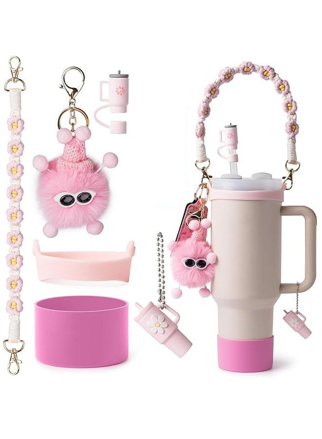 Cup Accessory Kit for Stanley Quencher Including Water Bottle Handle Strap, Silicone Cup Sleeve, Lipstick Holder, Key Chain Charms, Handle Charms and Straw Topper Accessories without Cup and Straw - Image 1