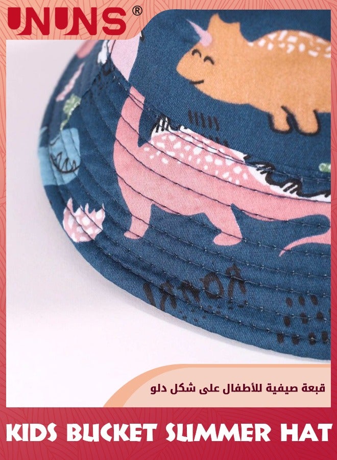 UNUNS Kids Baby Bucket Hat,Bucket Summer Hat With Adjustable Chin Strap,UPF 50+ Spring Summer Sun Cap,Wide Brim Beach Cap,Cute Cartoon Hat For Goys Gilrs Outdoor Play School Trip Picnic,Blue Dinosaur - Image 4